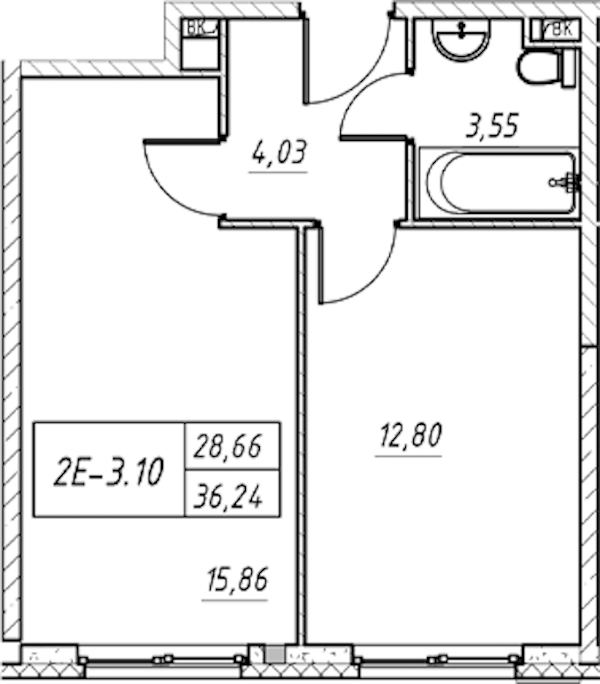 1-комнатная квартира 36.24 м², 10/11 эт., Комплекс апартаментов «Zoom на Неве»